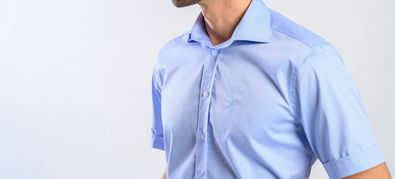 Alain Delon camicia manica corta azzurra slim fit cotone