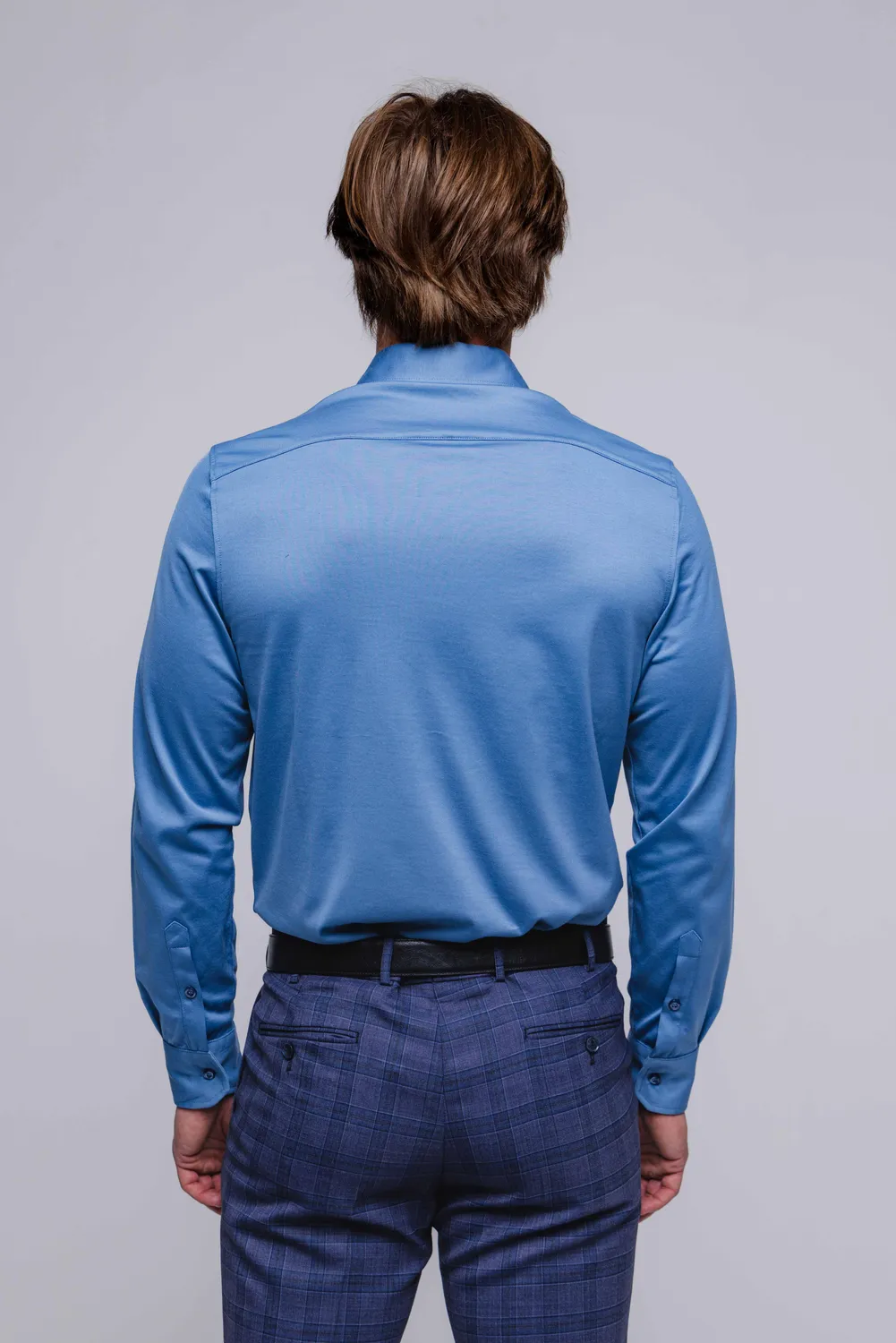Alain Delon Extra Slim Fit camicia blu jersey cotone