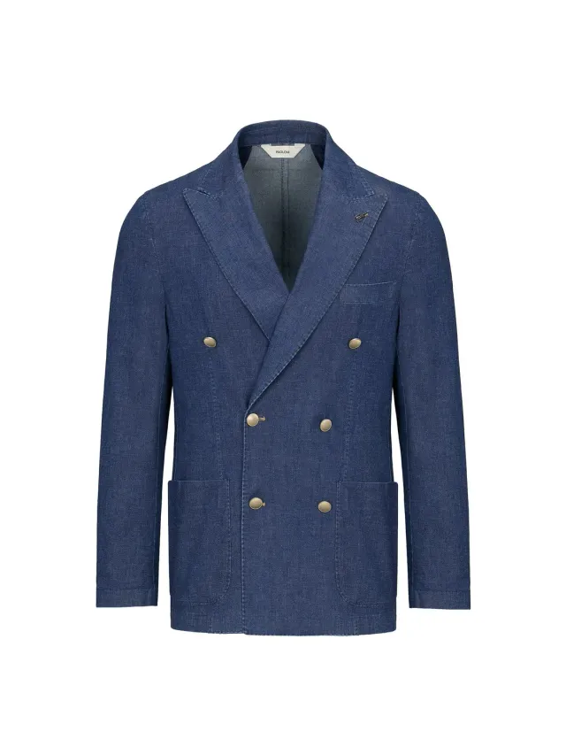 Paoloni Giacca doppiopetto chambray cotone blu