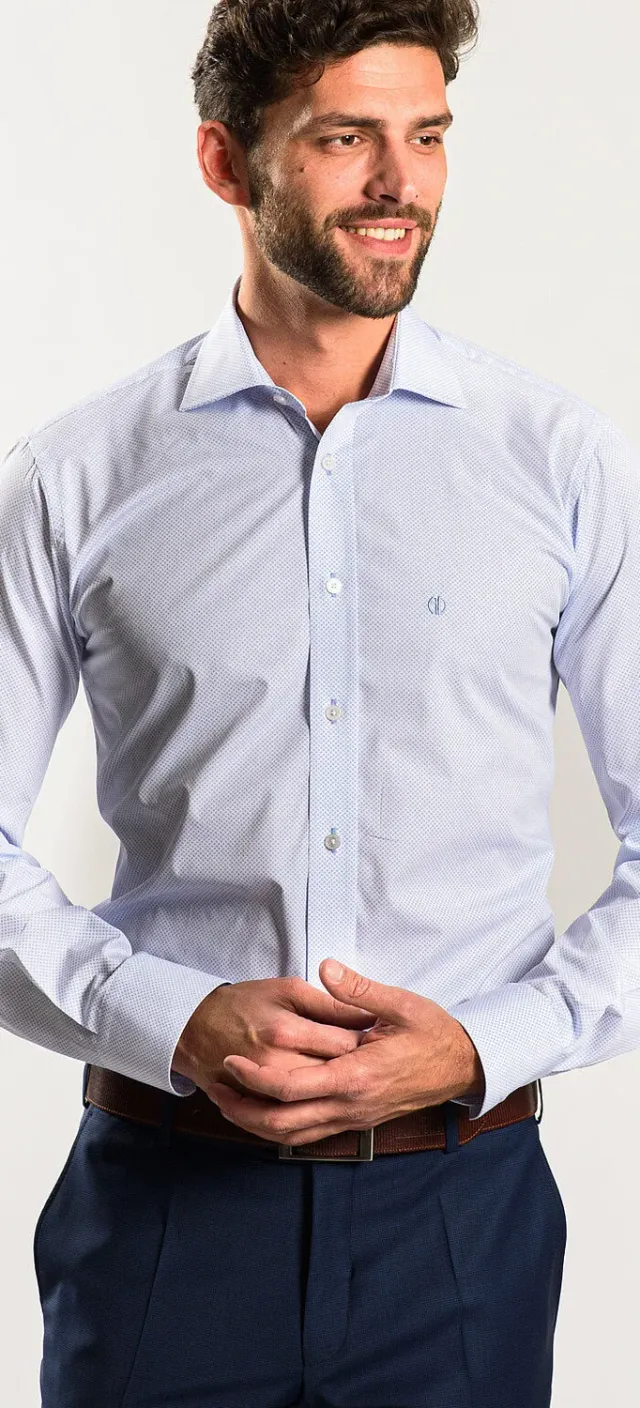 Alain Delon Basic camicia slim fit azzurra fantasia 41 cotone