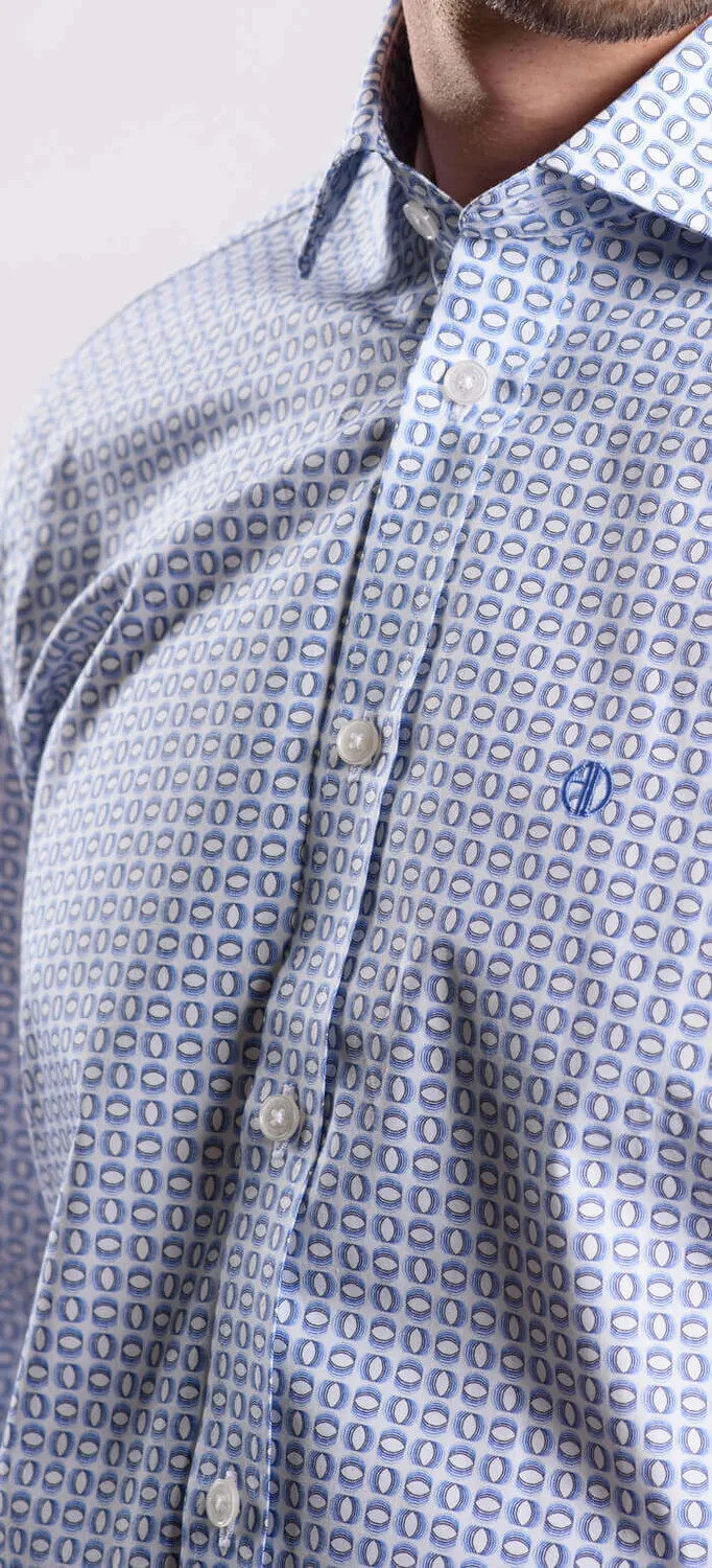 Alain Delon camicia extra slim fit blu fantasia Getzner