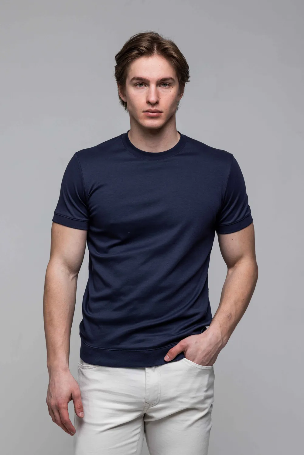 Alain Delon t-shirt blu scuro 100% cotone manica corta