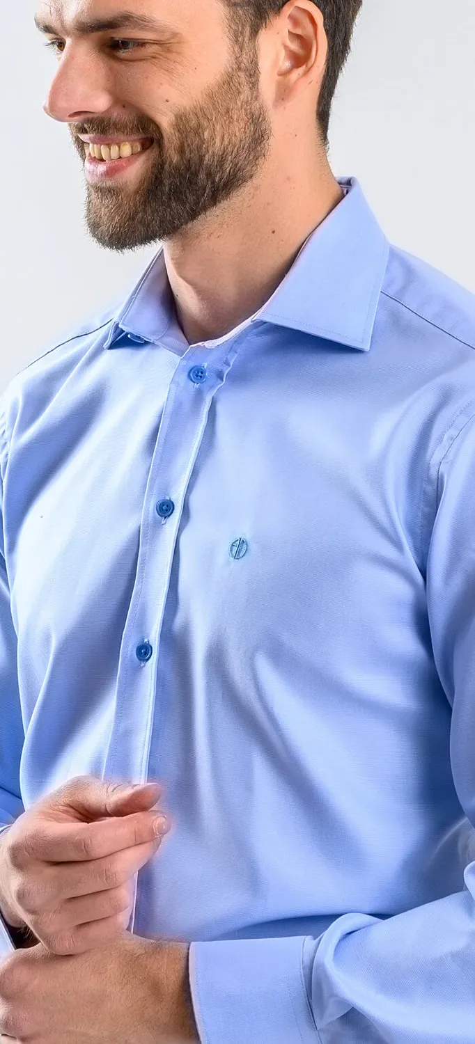 Alain Delon camicia blu slim fit cotone Getzner