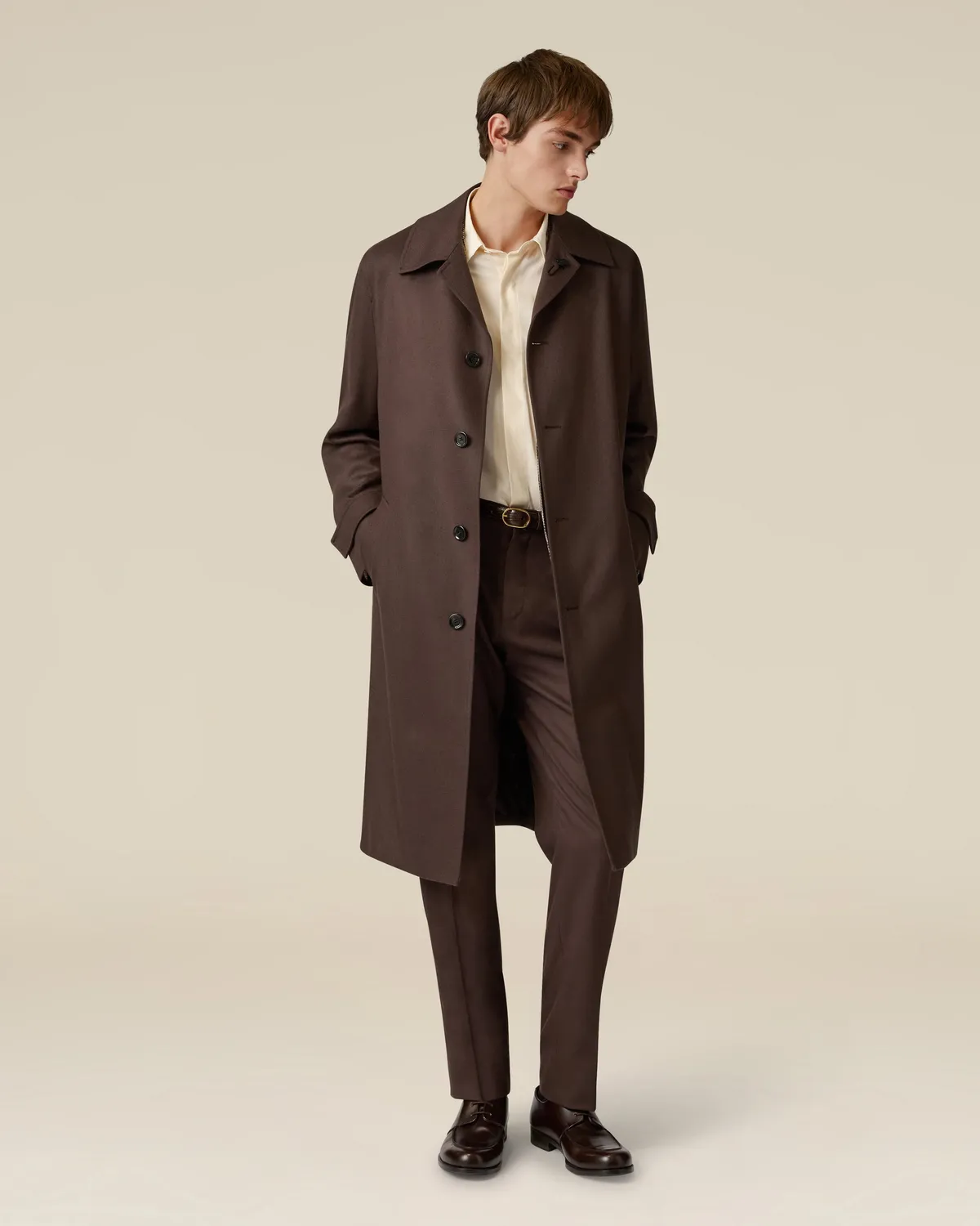Lardini Pantalone Marrone Flanella Pettinata Una Piega