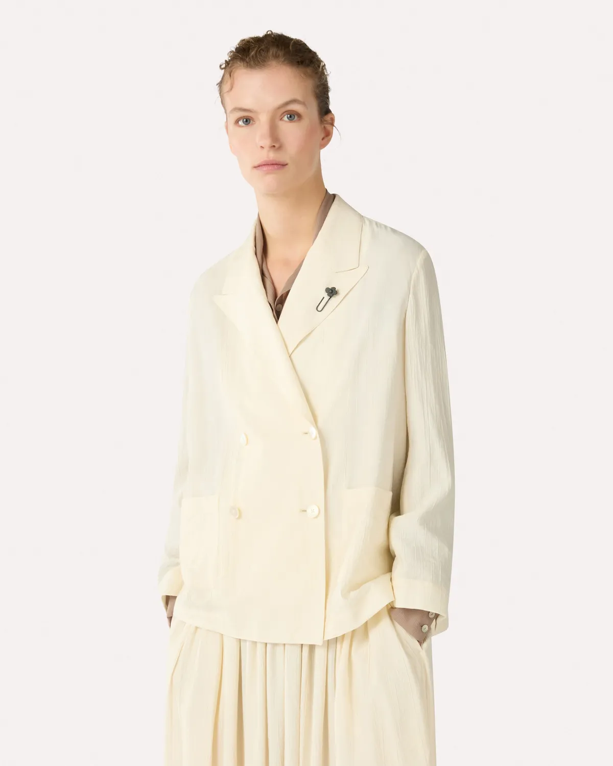 Lardini blazer donna doppiopetto viscosa panna decostruito