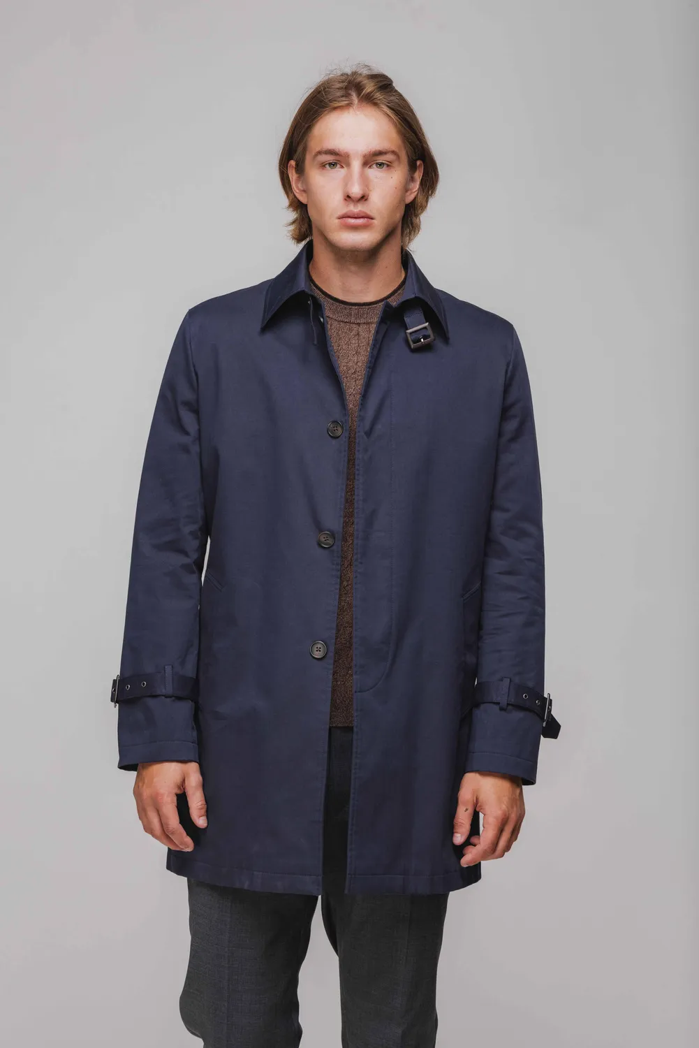 Alain Delon Cappotto Corto Blu Uomo Gabardina Bottoni