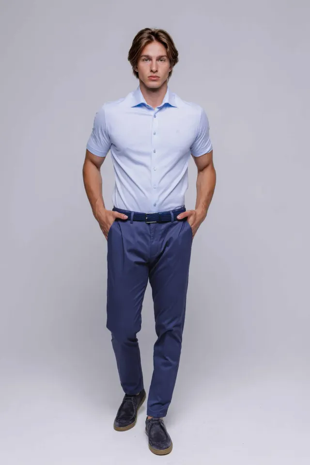 Alain Delon camicia azzurra manica corta stretch