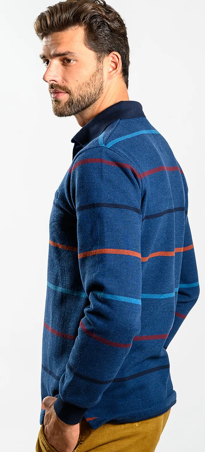 Alain Delon polo uomo manica lunga blu a righe