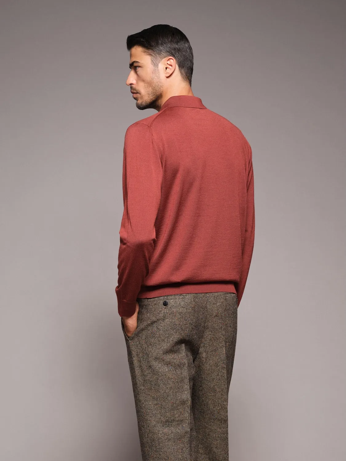Caruso polo maniche lunghe lana seta cashmere rossa