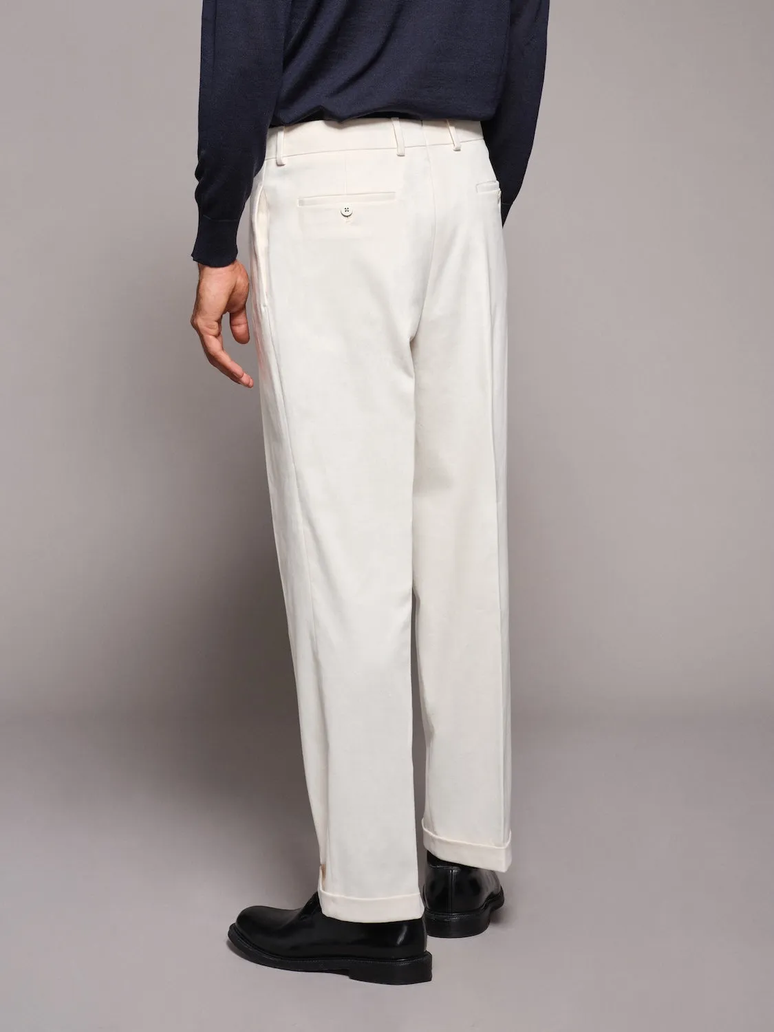 Caruso Norma Pantalone vita alta gabardina bianco cotone