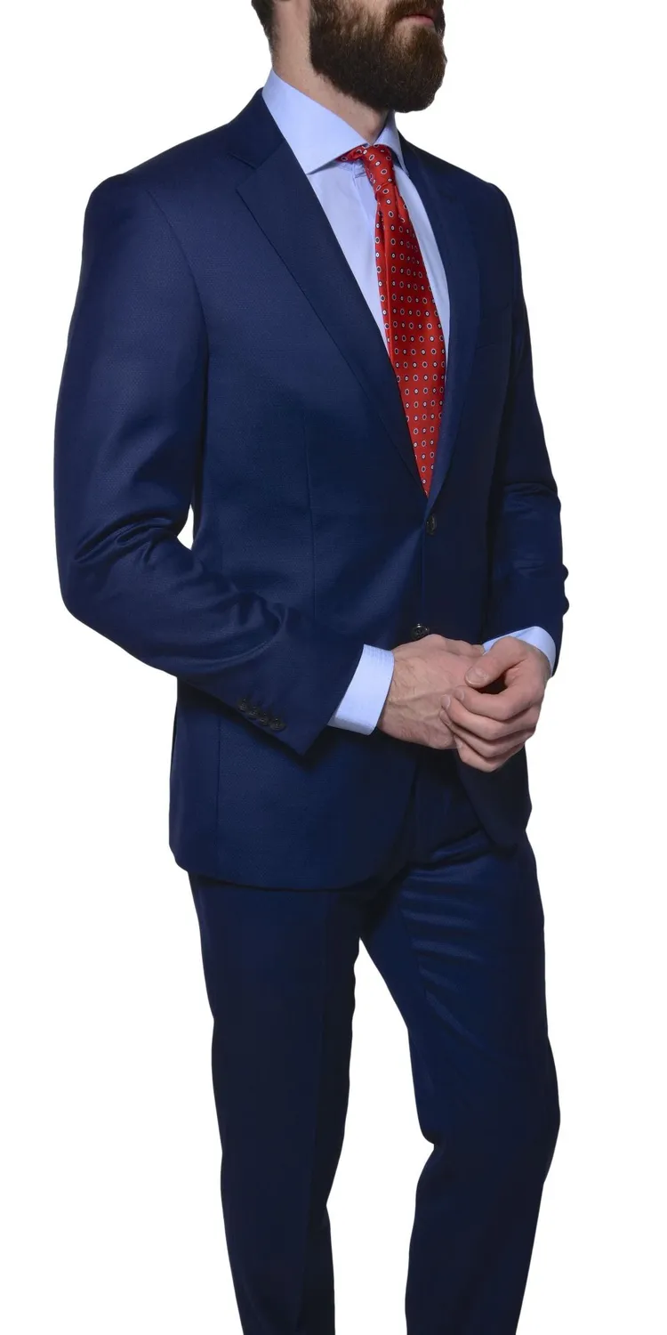 Alain Delon Blue Wool abito slim fit blu lana Super 120s