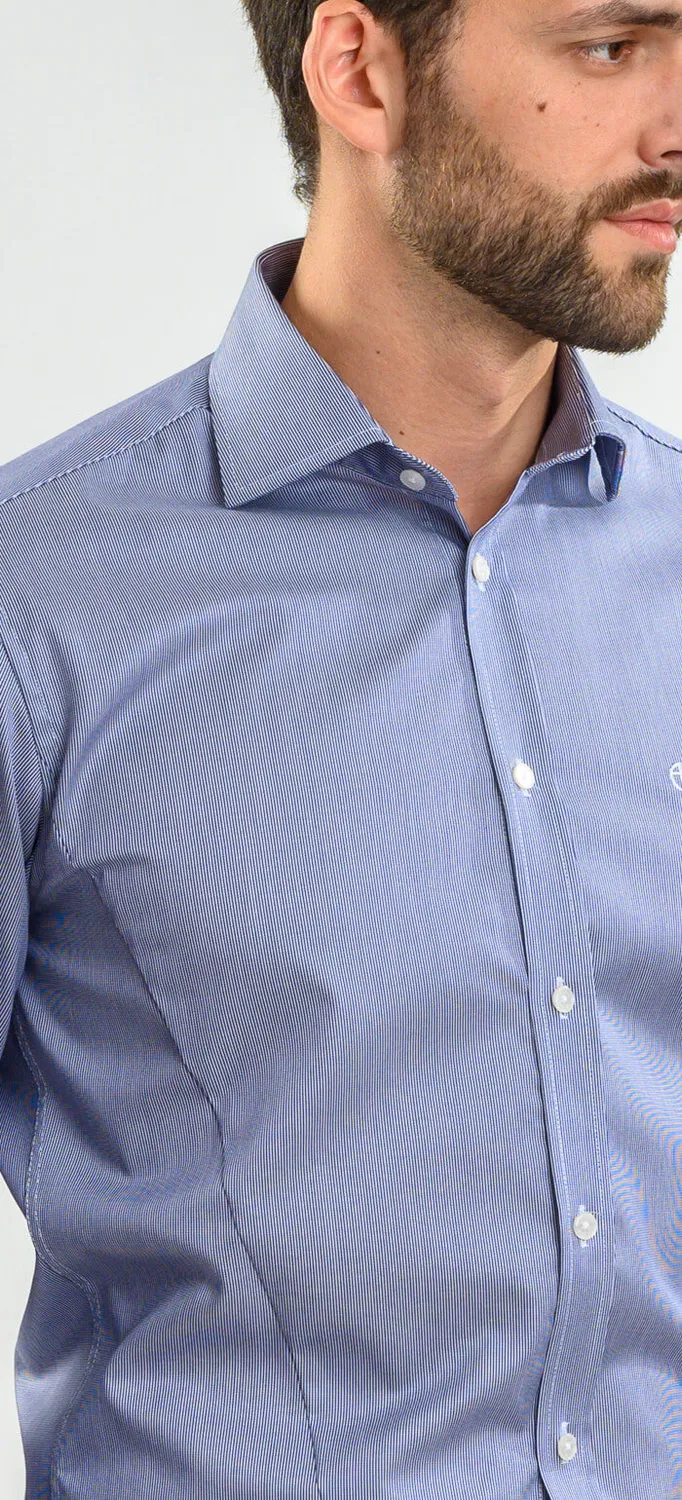 Alain Delon camicia extra slim fit blu righe bianche cotone