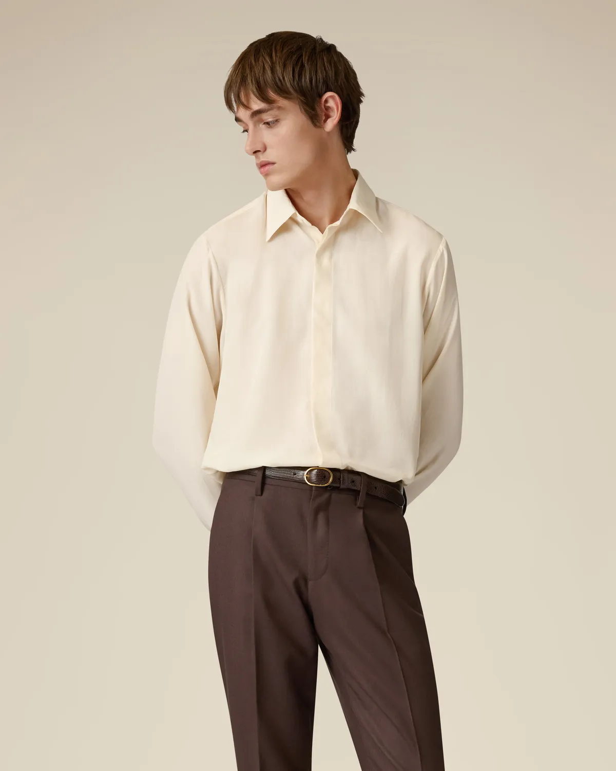 Lardini camicia panna lyocell lino collo italiano