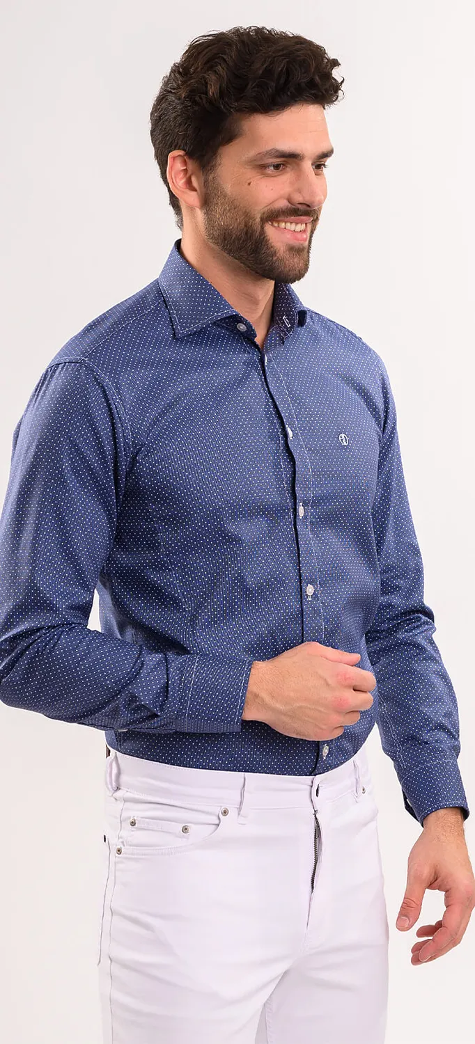 Alain Delon Camicia Blu Pois Bianchi Extra Slim Fit