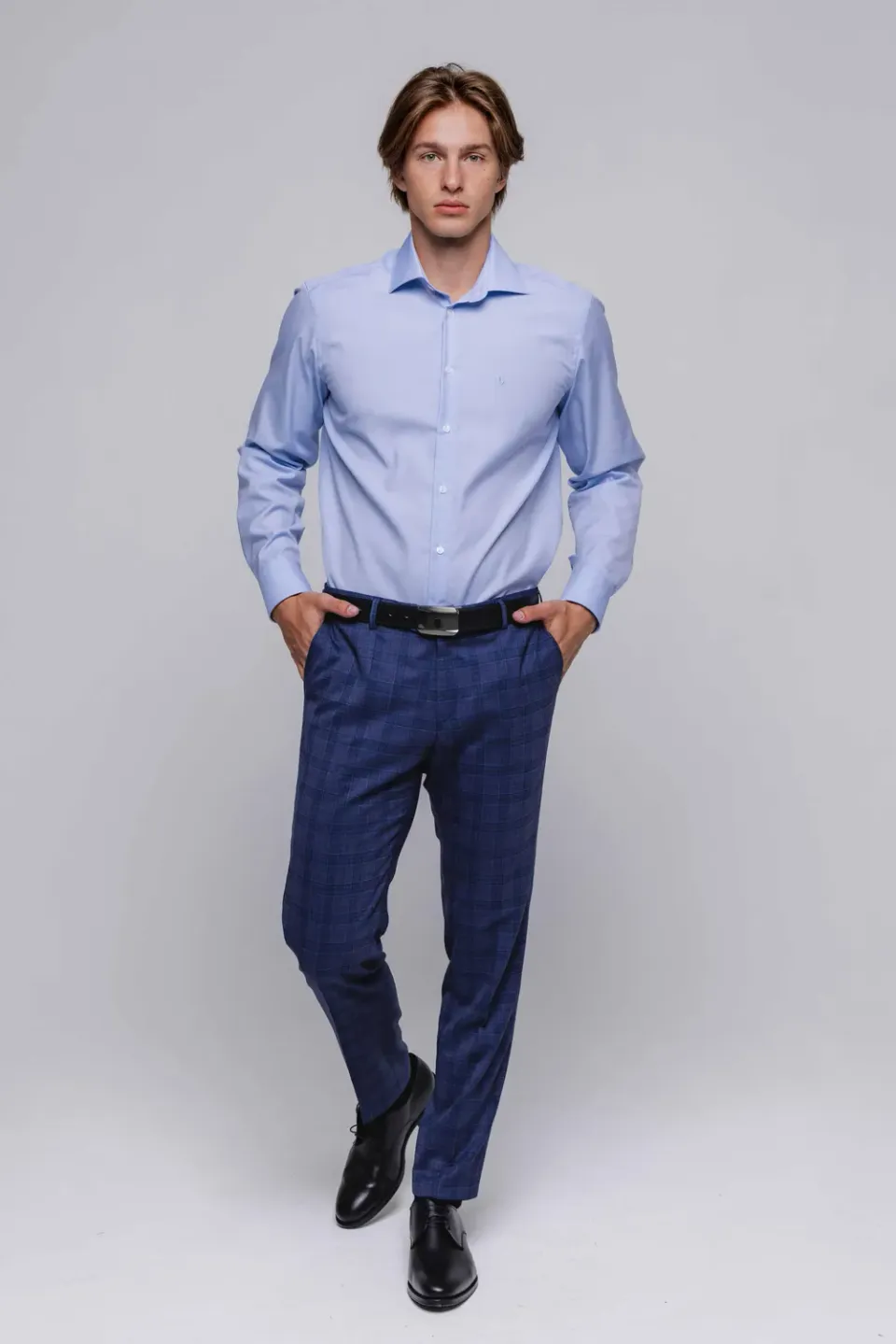 Alain Delon Extra Slim Fit camicia azzurra micro pois