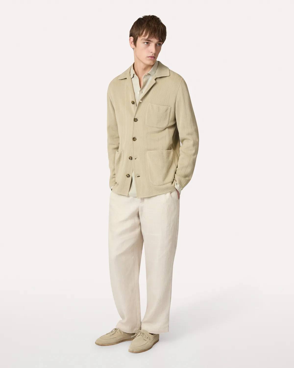 Lardini Camicia Polo Lino Delavé Beige Salvia Boxy