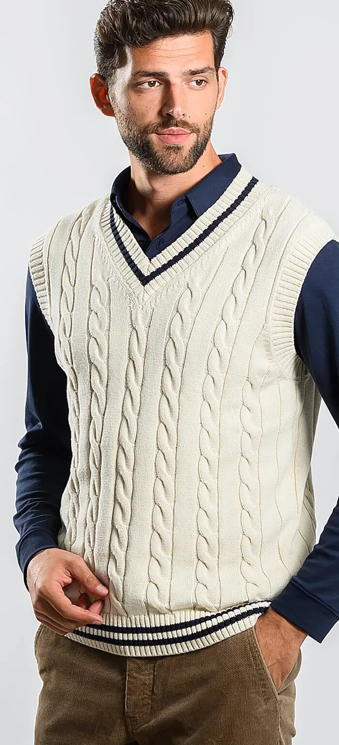 Alain Delon gilet maglia crema uomo slim fit cotone