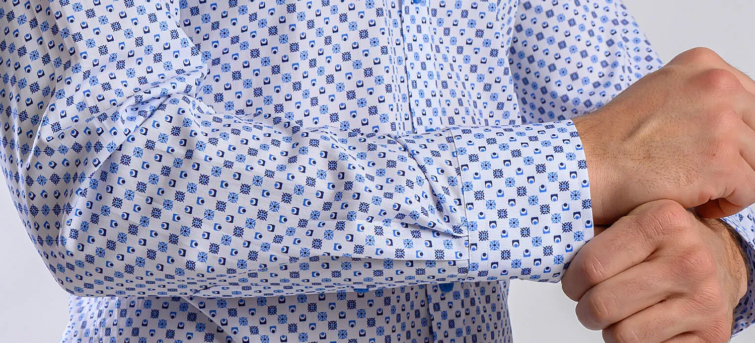 Alain Delon Slim Fit camicia bianca fantasia blu