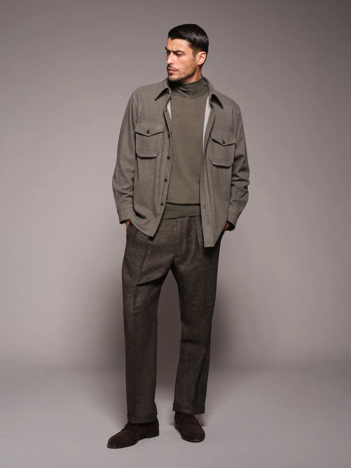 Caruso Norma pantalone vita alta verde lana melange