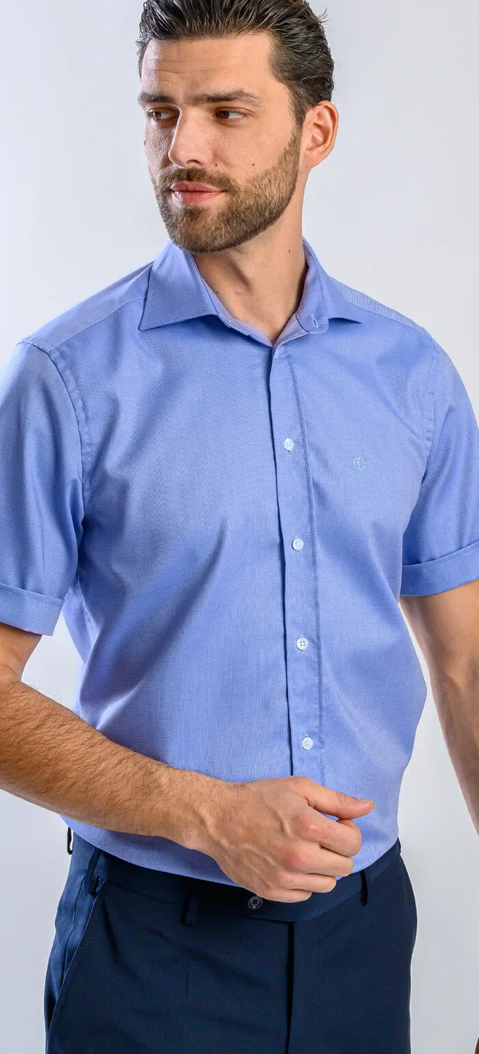 Alain Delon Camicia Uomo Manica Corta Classic Fit Blu Cotone