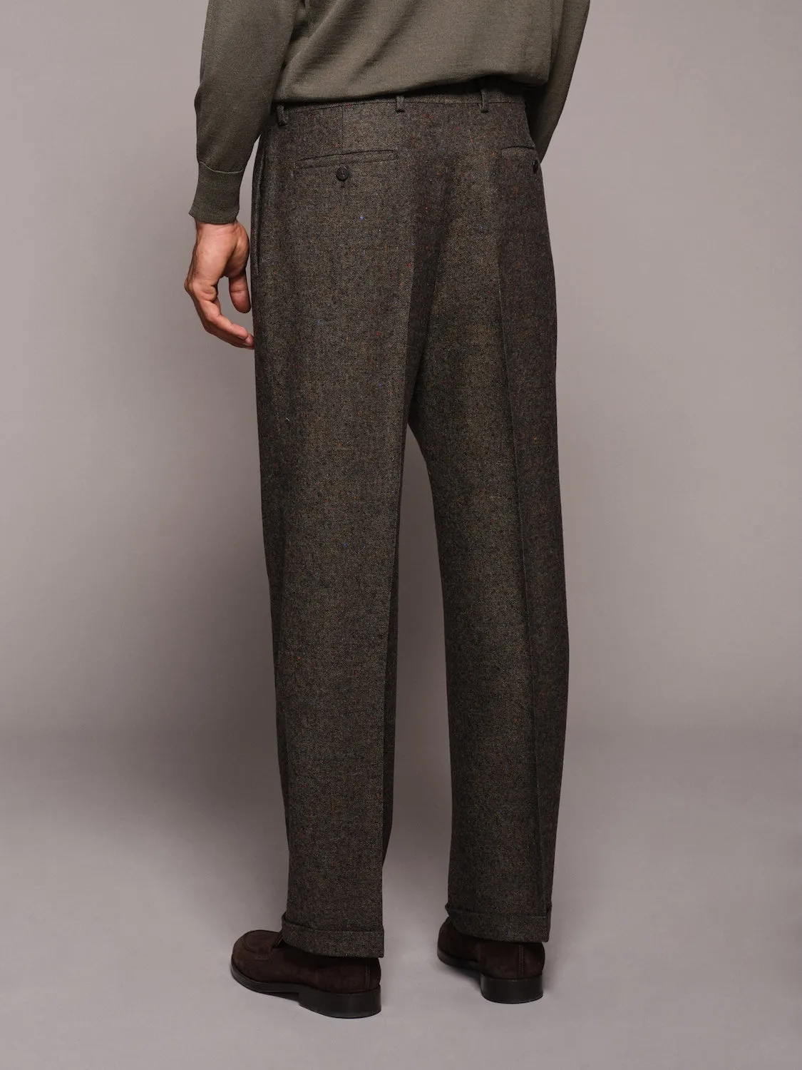 Caruso Norma pantalone vita alta verde lana melange