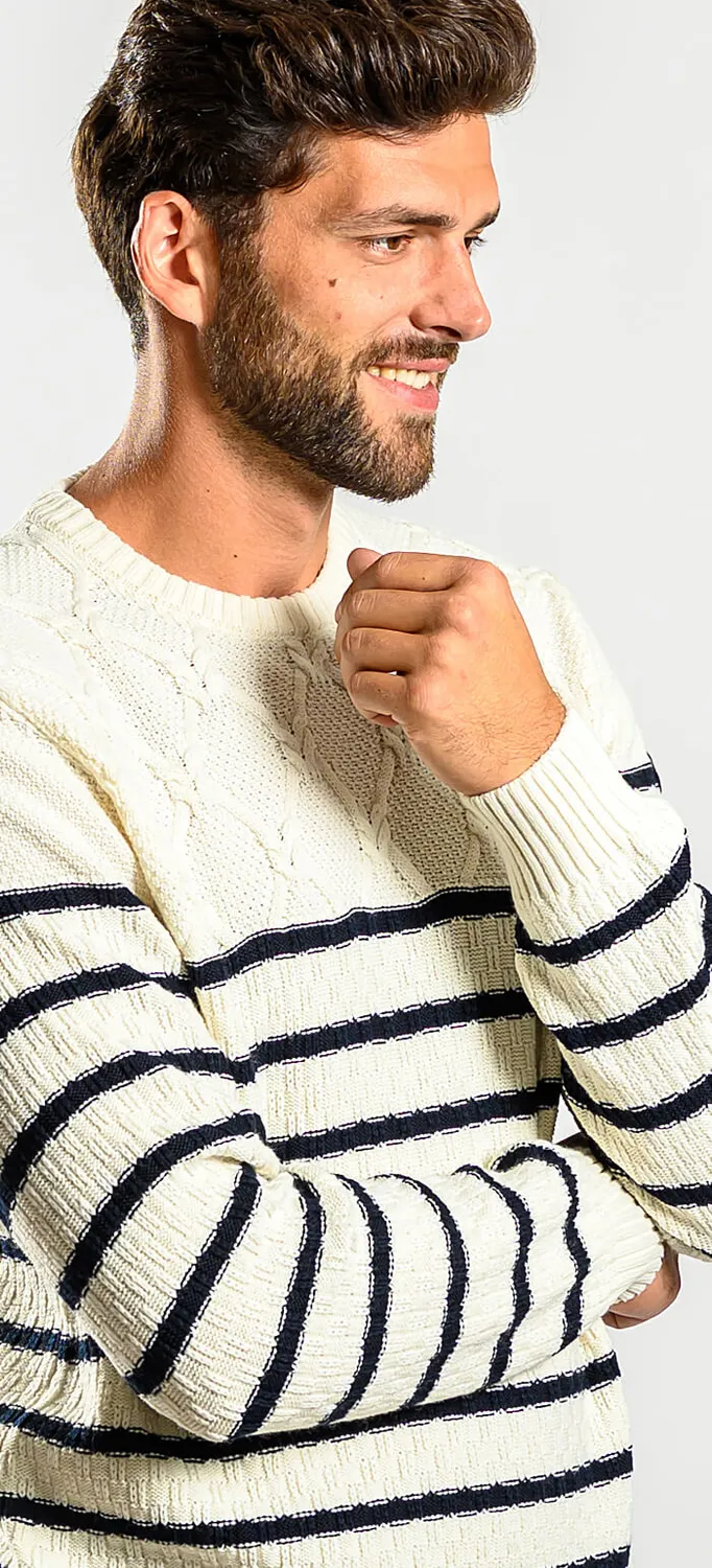 Alain Delon maglione lana merino beige a righe blu