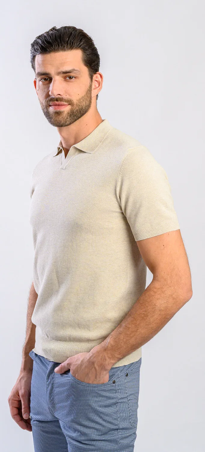 Alain Delon polo beige senza bottoni cotone slim fit
