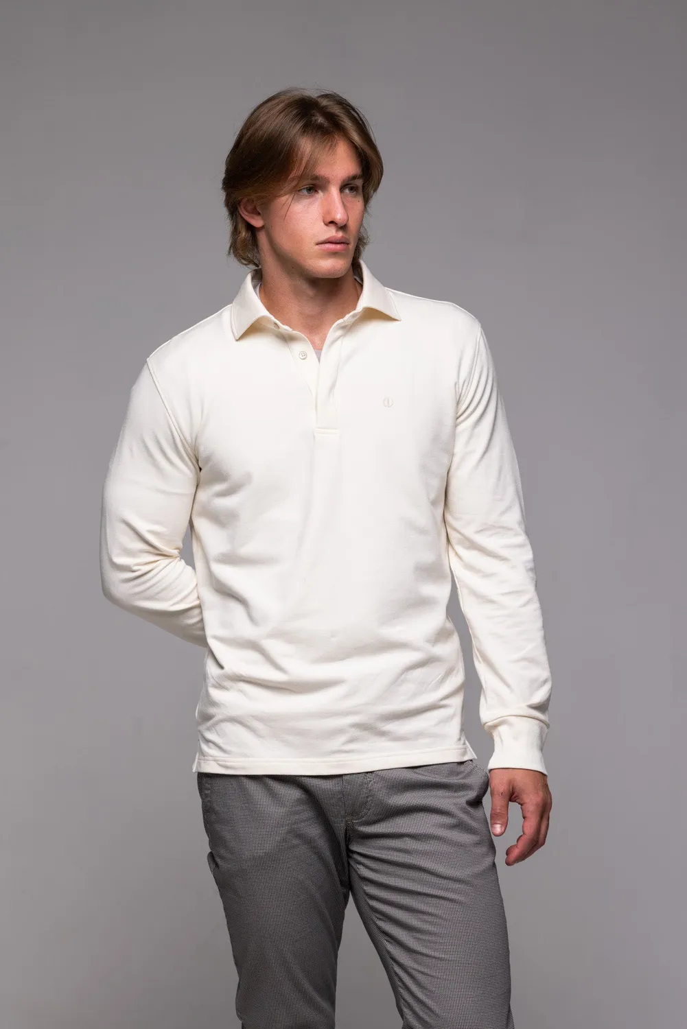 Alain Delon polo crema manica lunga cotone modal