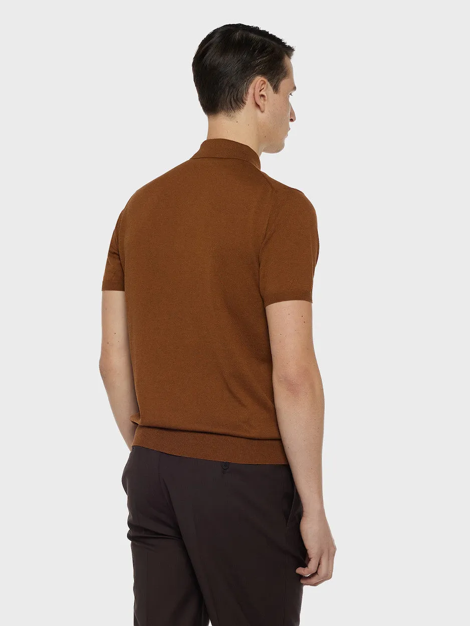 Caruso polo seta cotone marrone maniche corte
