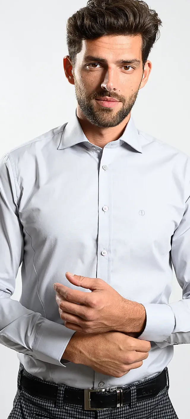 Alain Delon camicia grigia extra slim fit cotone