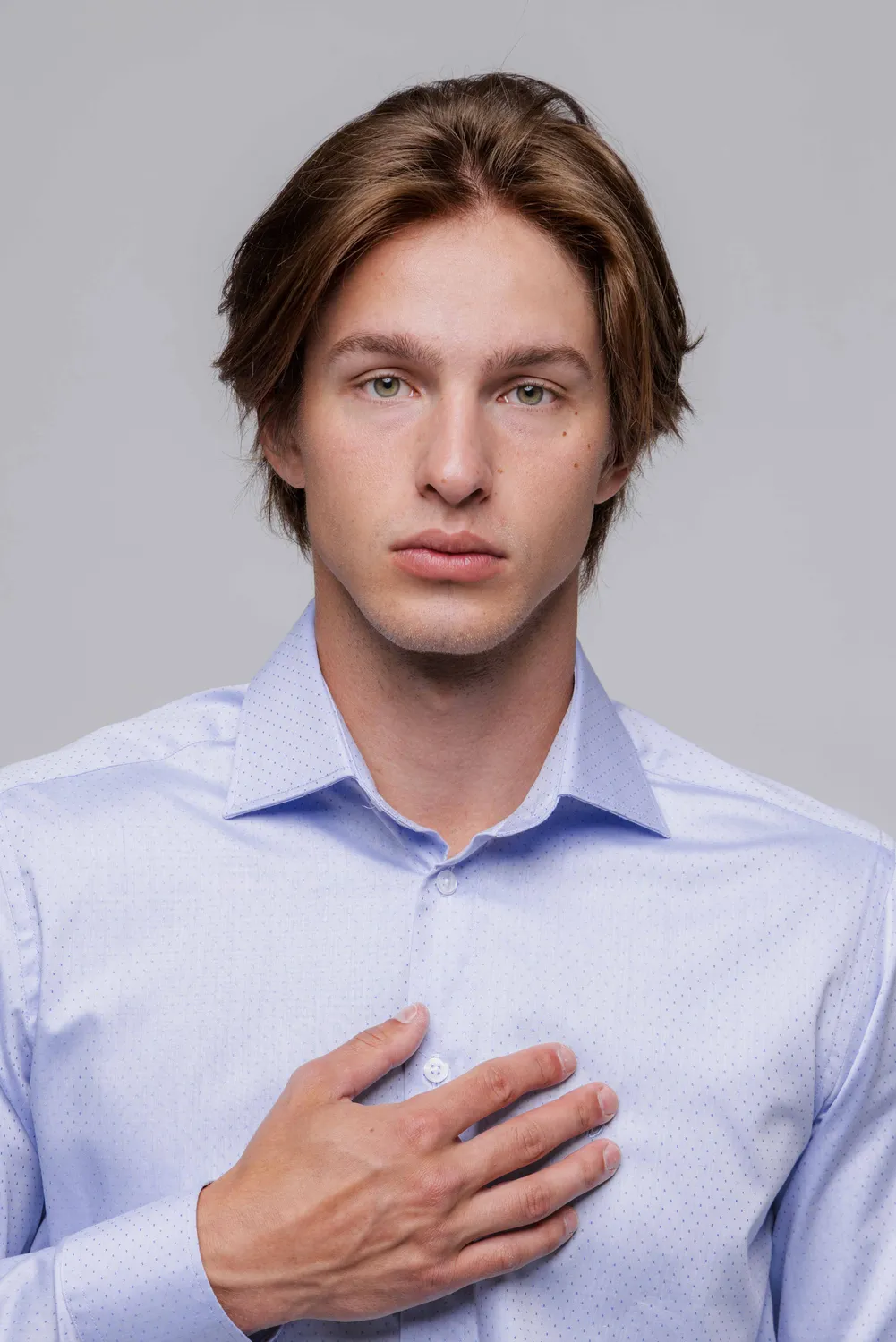 Alain Delon Slim Fit camicia azzurra pois cotone