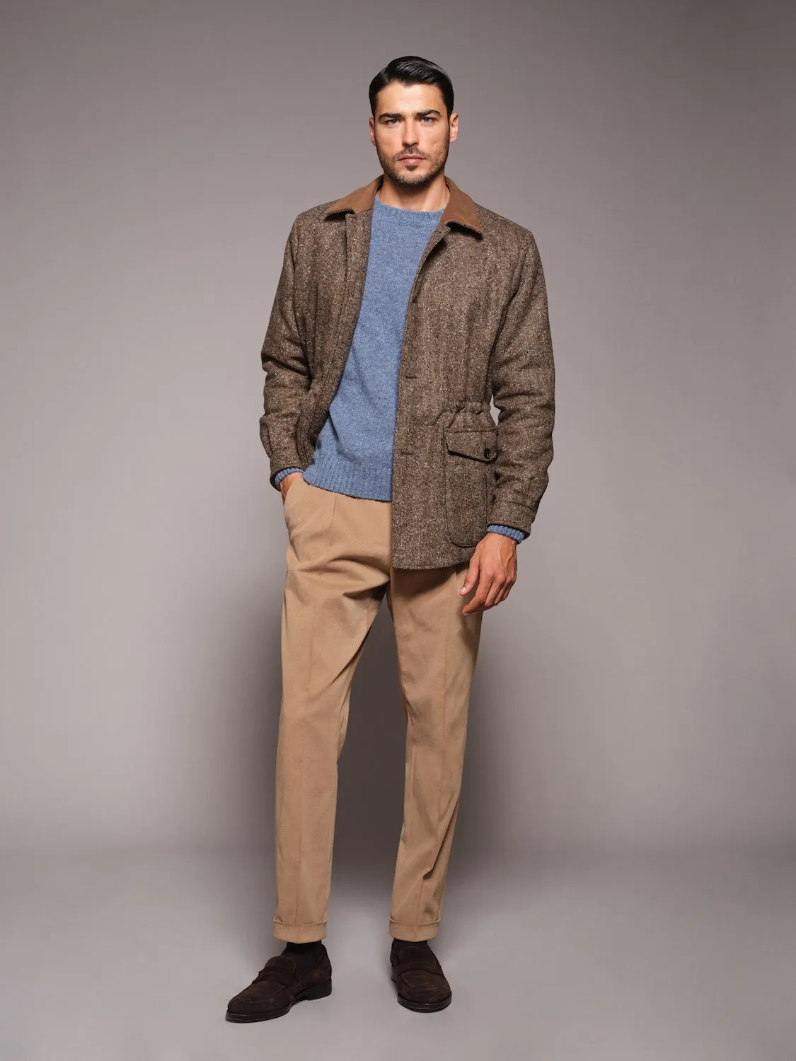 Caruso maglia girocollo lana Shetland azzurra uomo