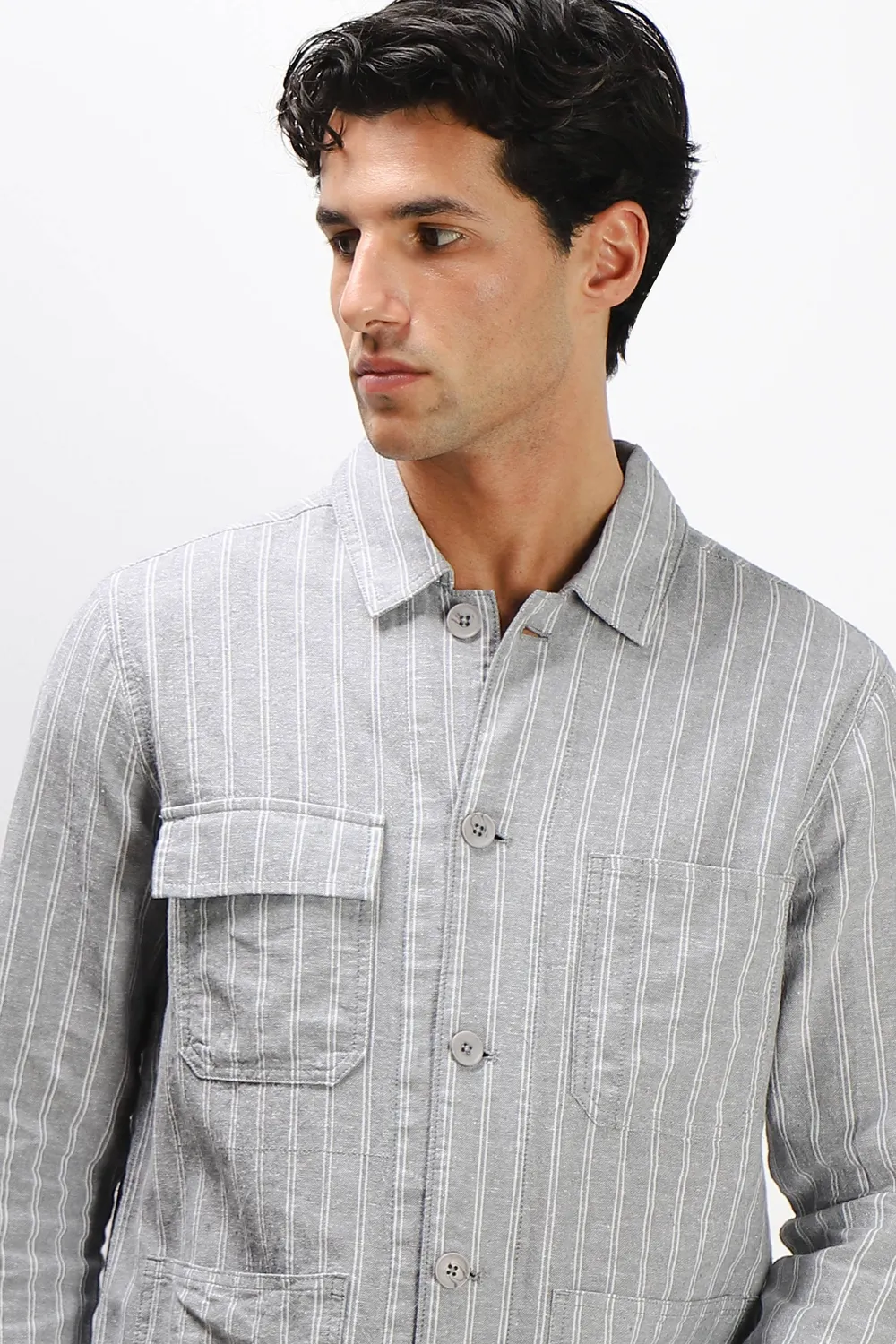 Sonny Bono Misto Lino F overshirt grigio traspirante
