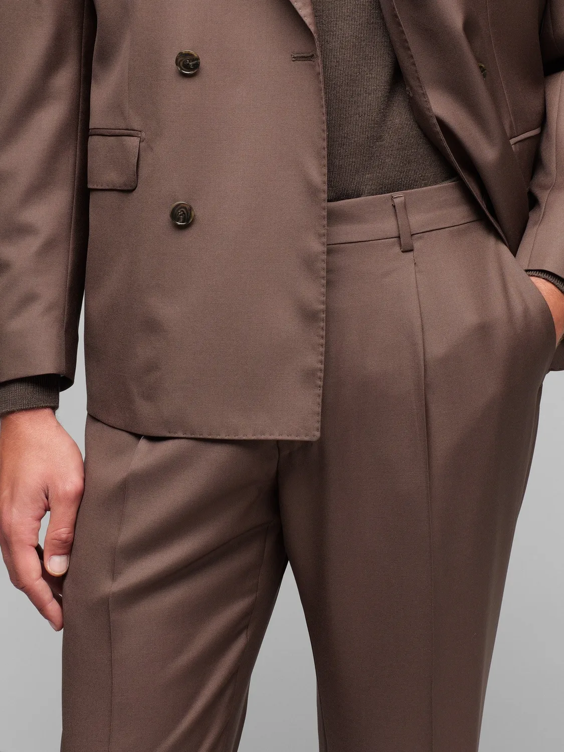 Paoloni Abito doppiopetto twill lana super 110's marrone