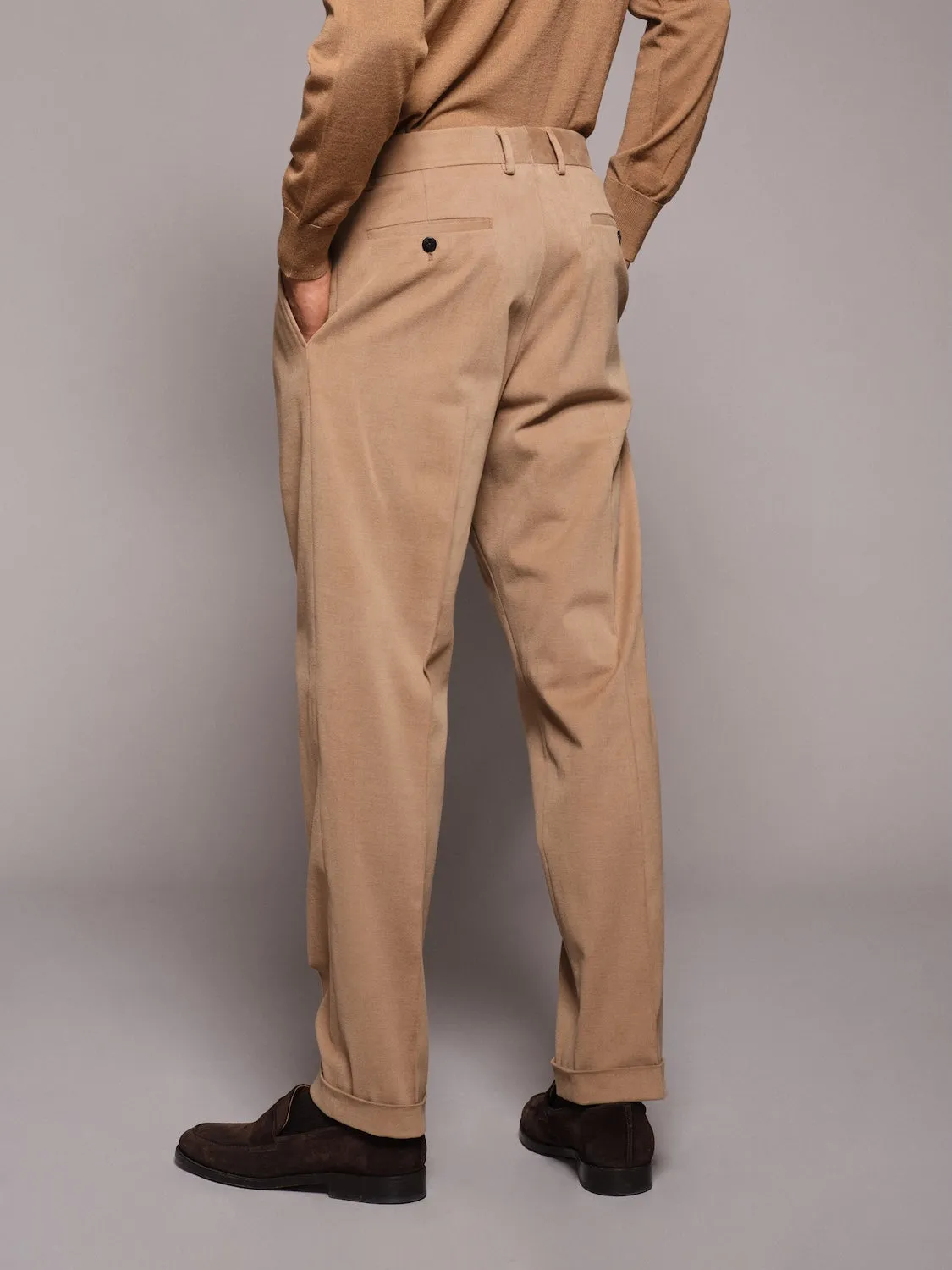 Caruso Pantalone carrot-fit gabardina cotone beige