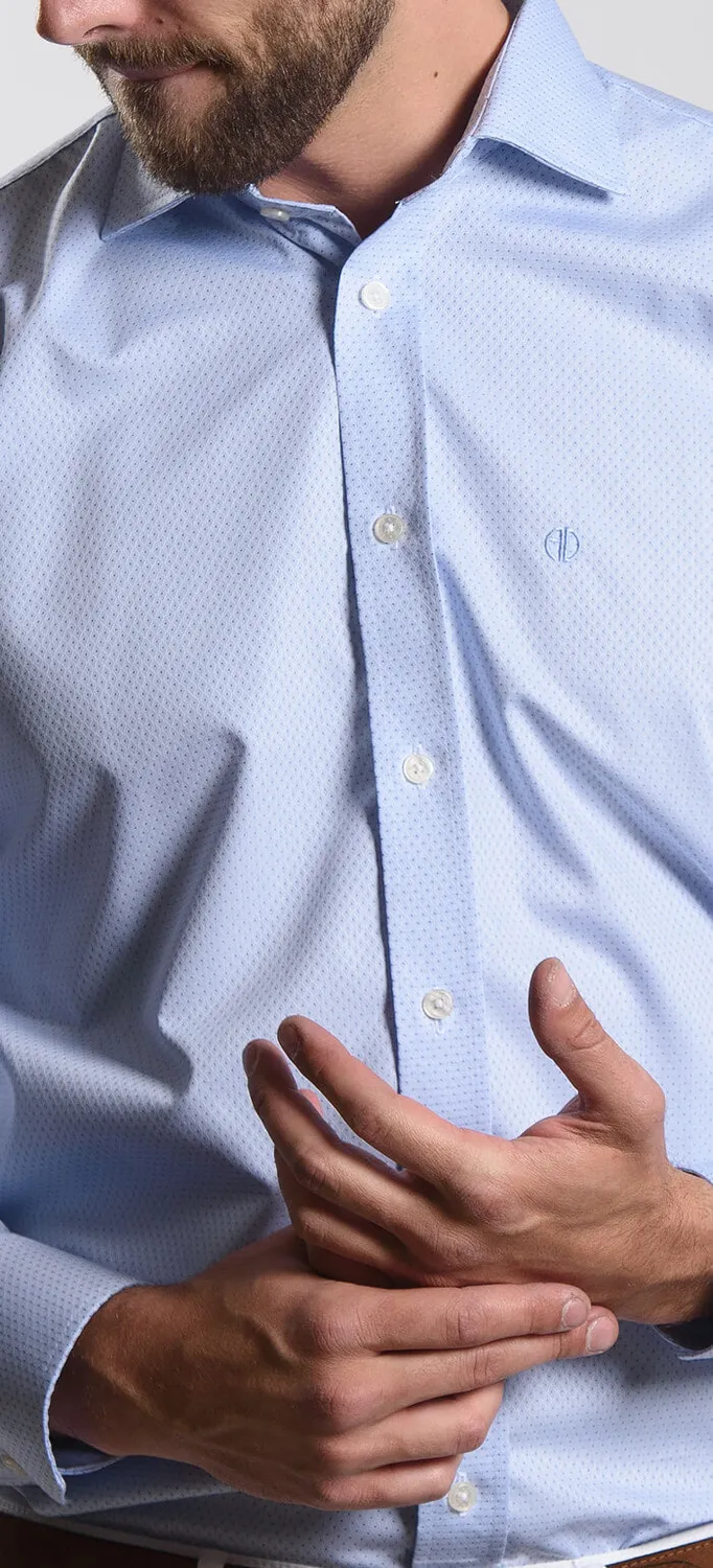 Alain Delon Camicia Azzurra Fantasia Slim Fit Cotone