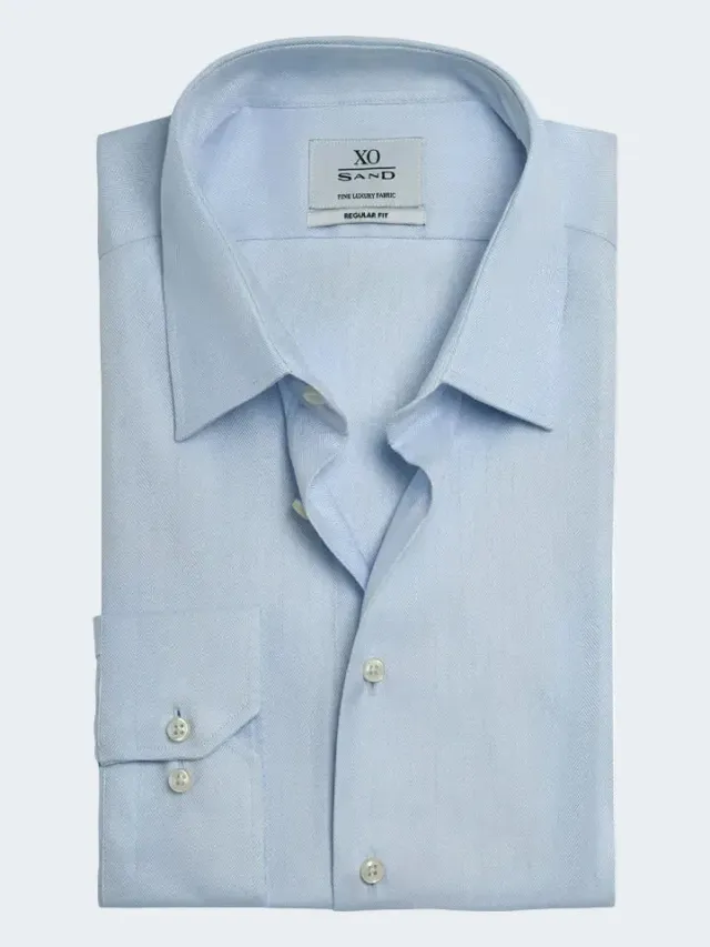 Sand Menswear Jake SC camicia slim herringbone azzurra