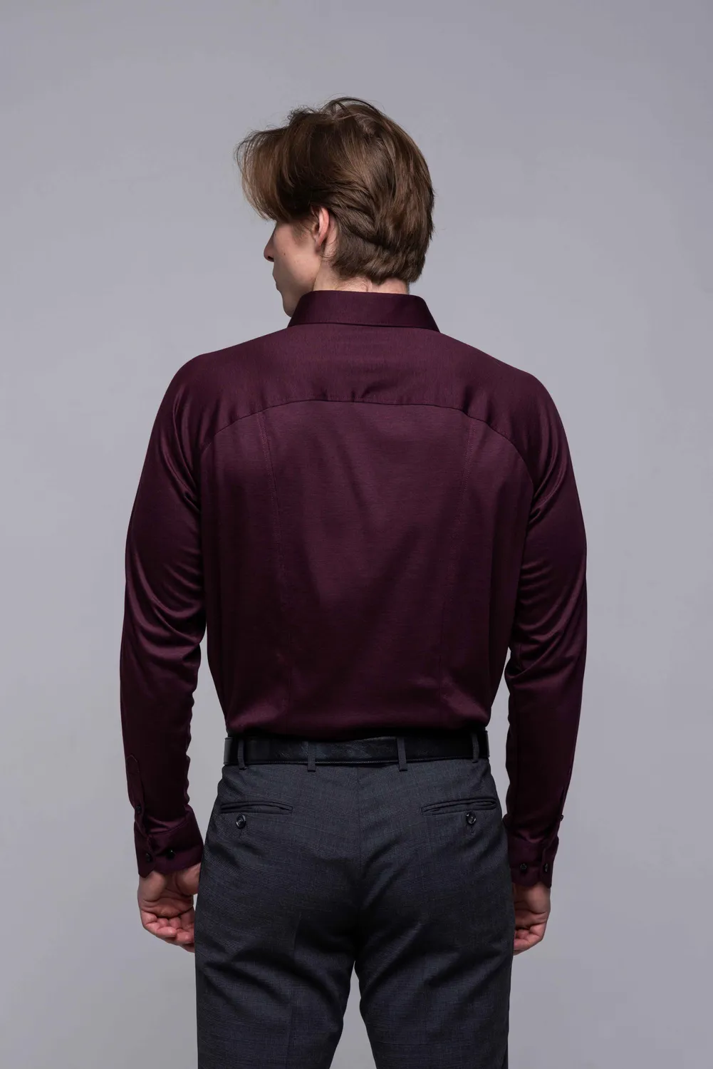 Alain Delon camicia extra slim fit bordeaux stretch jersey