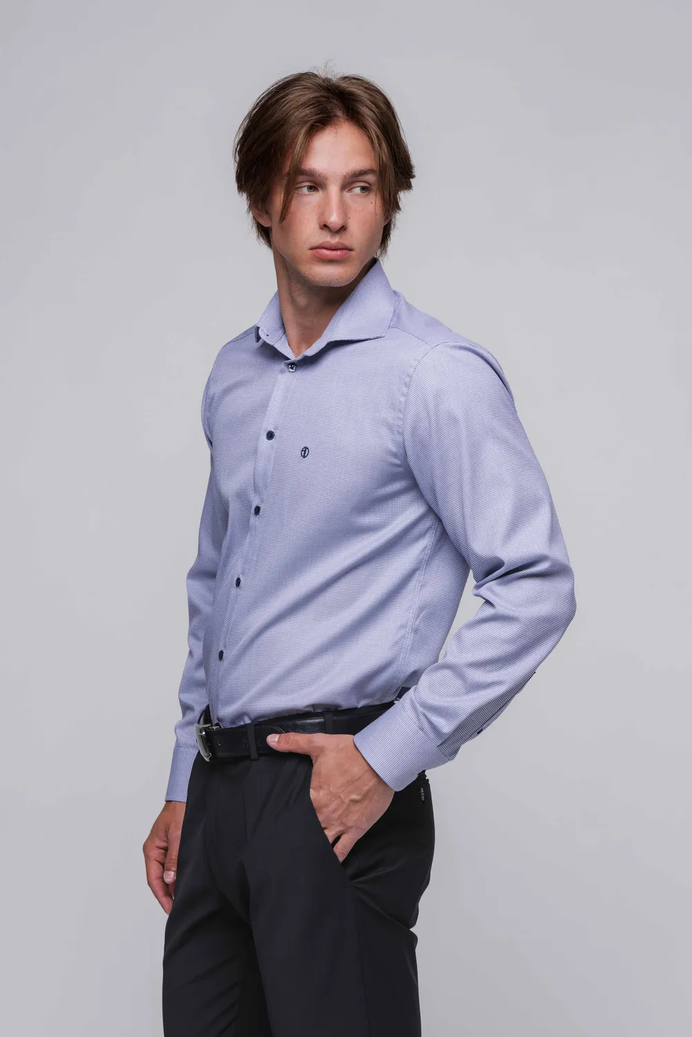 Alain Delon camicia extra slim blu-bianca micro fantasia