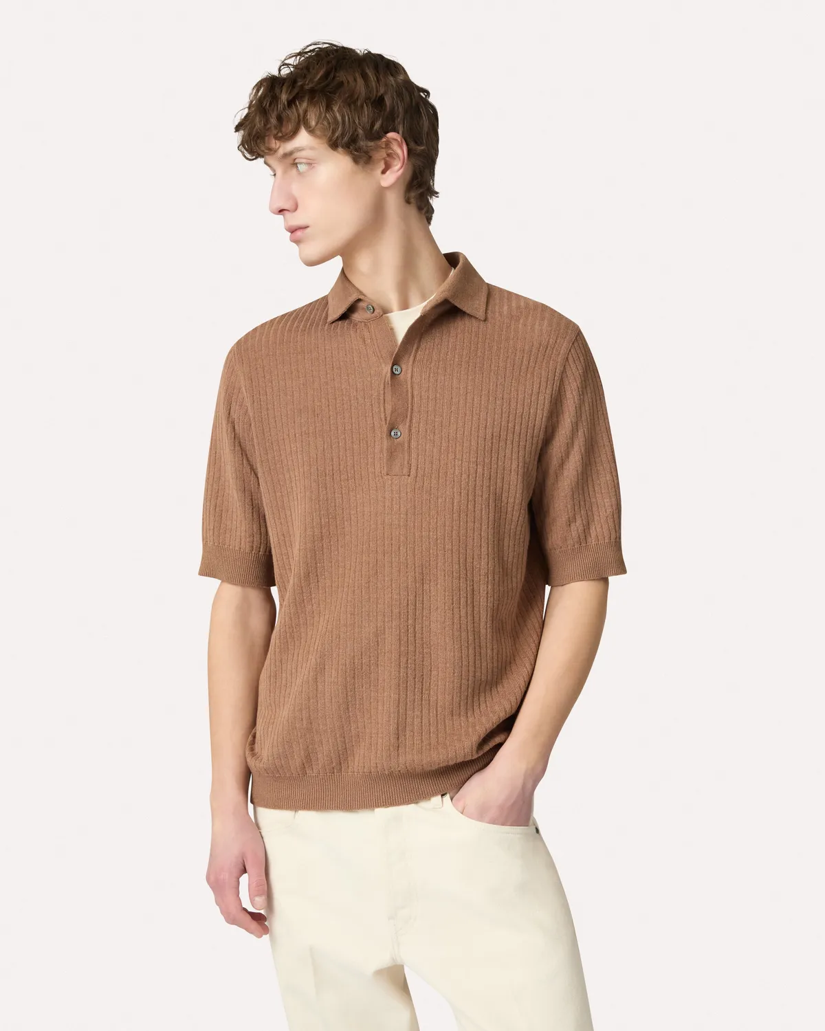 Lardini polo marrone lino cotone manica corta