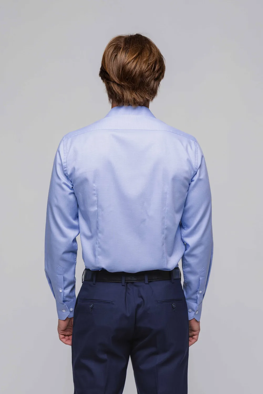 Alain Delon camicia slim fit azzurra micro fantasia cotone