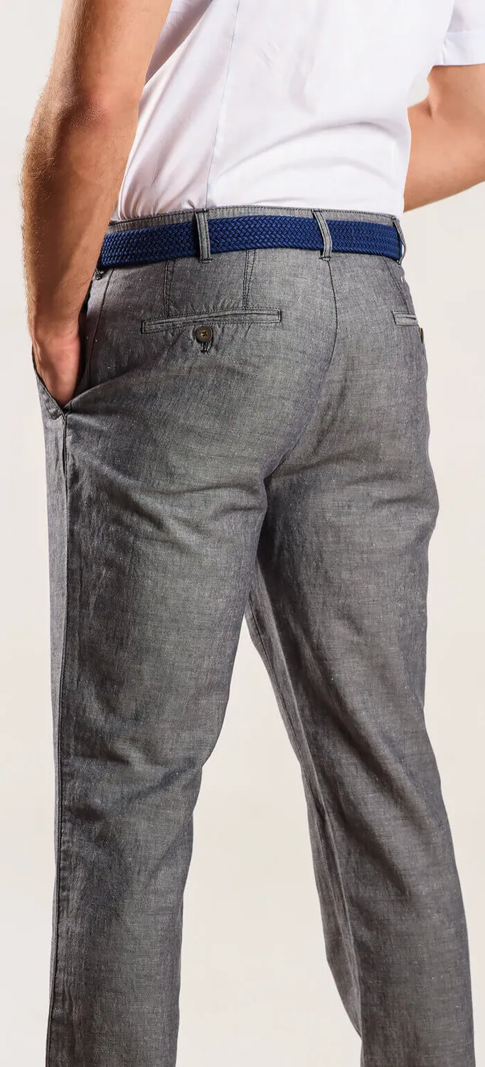 Alain Delon pantaloni chino lino grigio slim fit