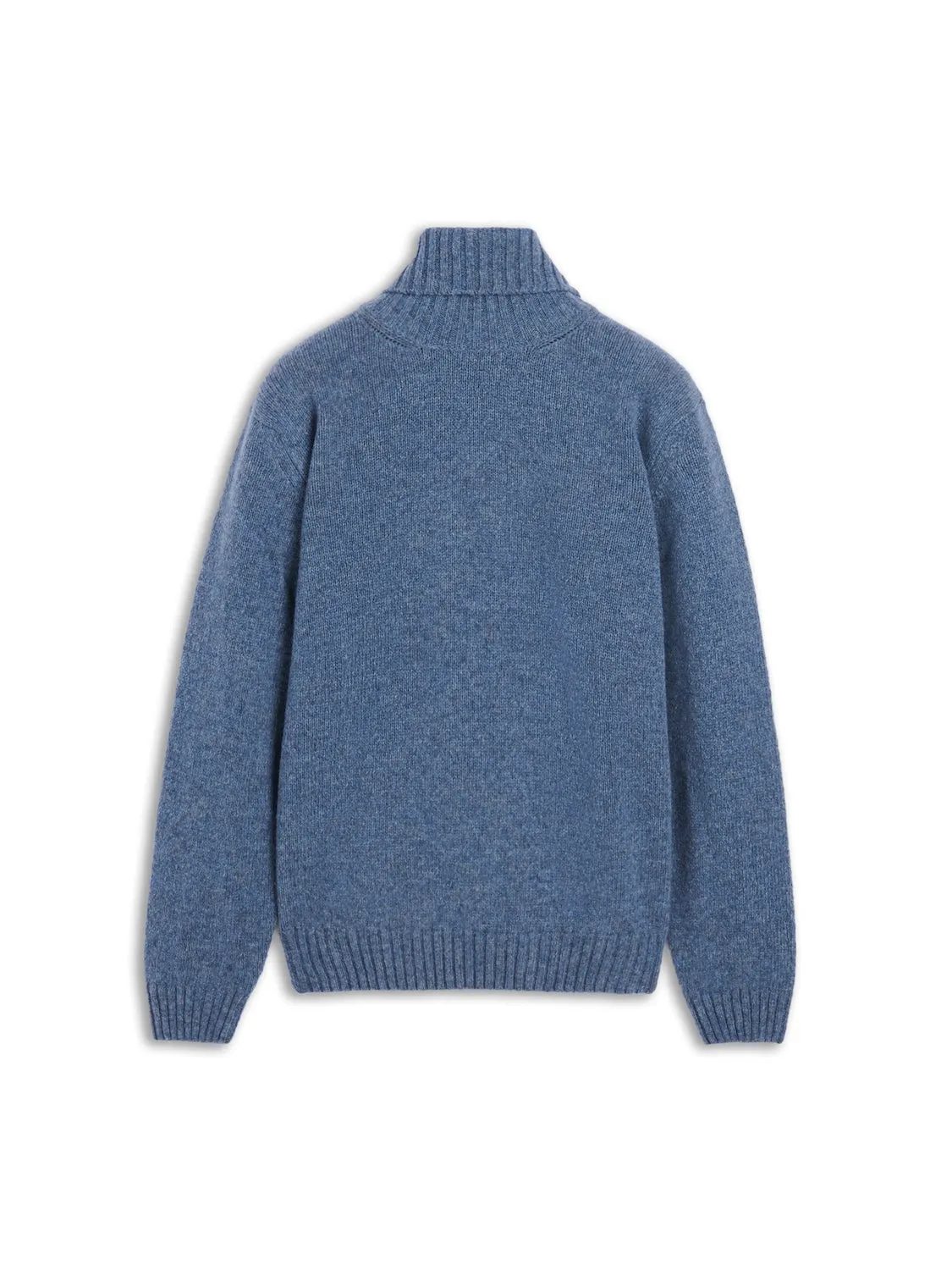 Caruso dolcevita lana Shetland blu a costine