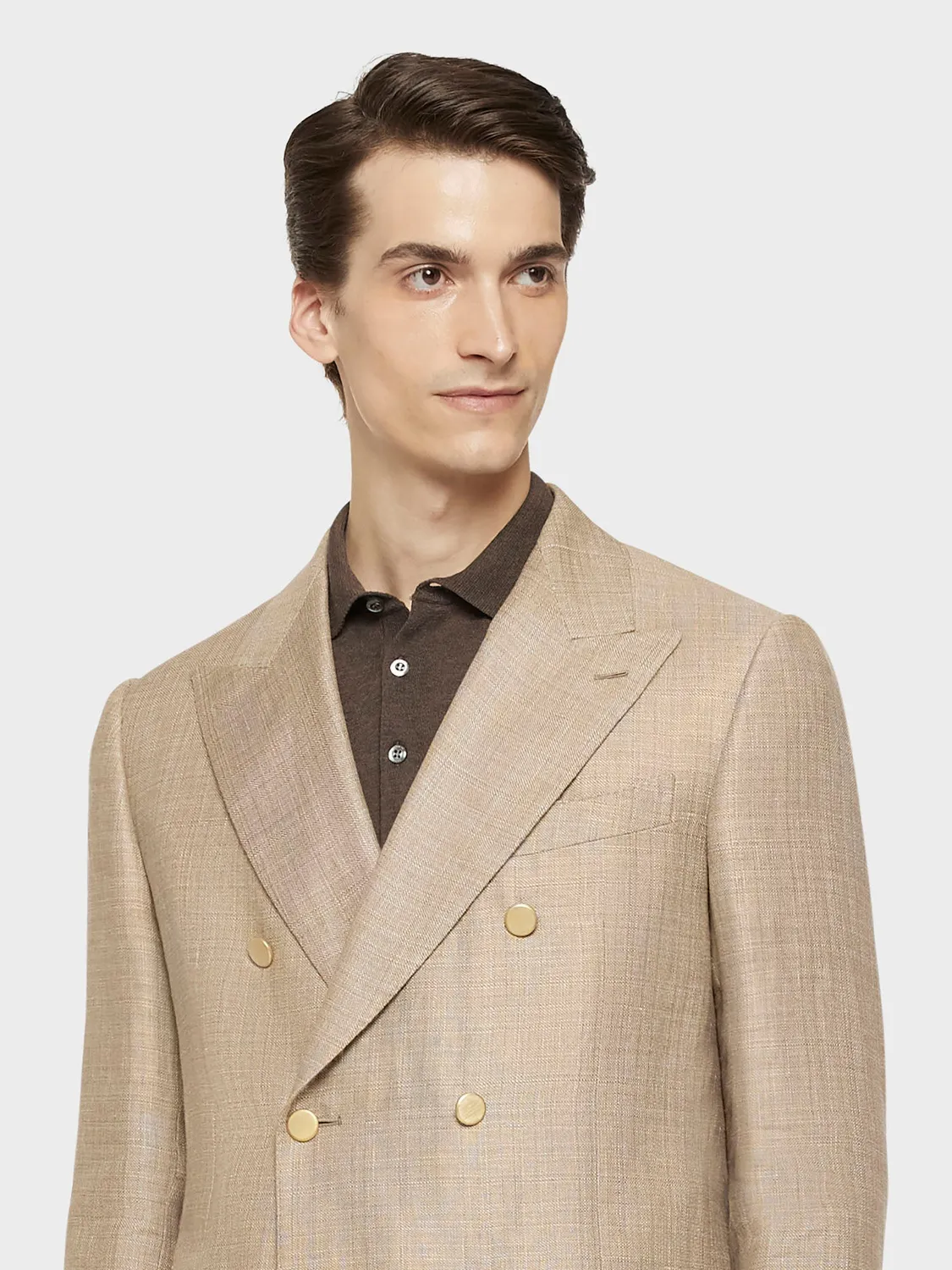 Caruso Norma giacca doppiopetto lino lana beige