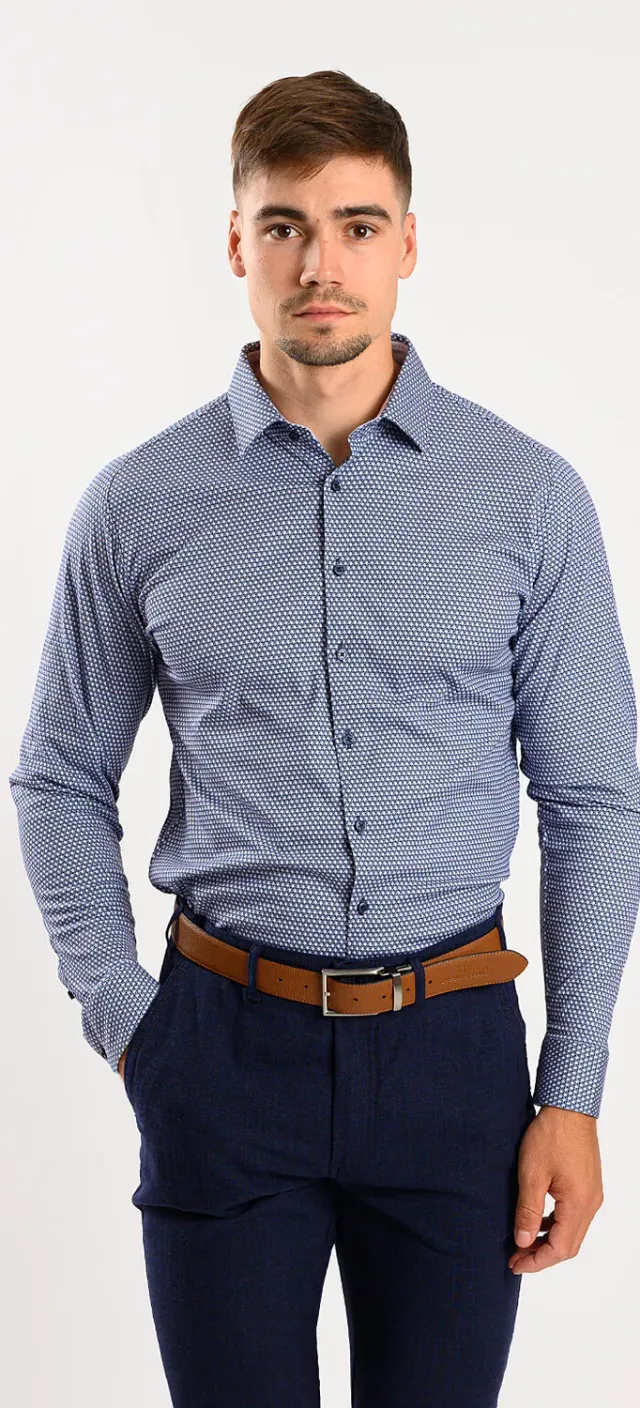 Alain Delon camicia Extra Slim blu fantasia rosa taglia S