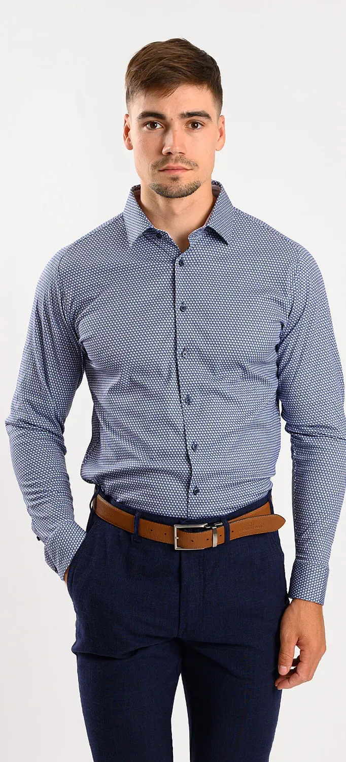 Alain Delon camicia Extra Slim blu fantasia rosa taglia S