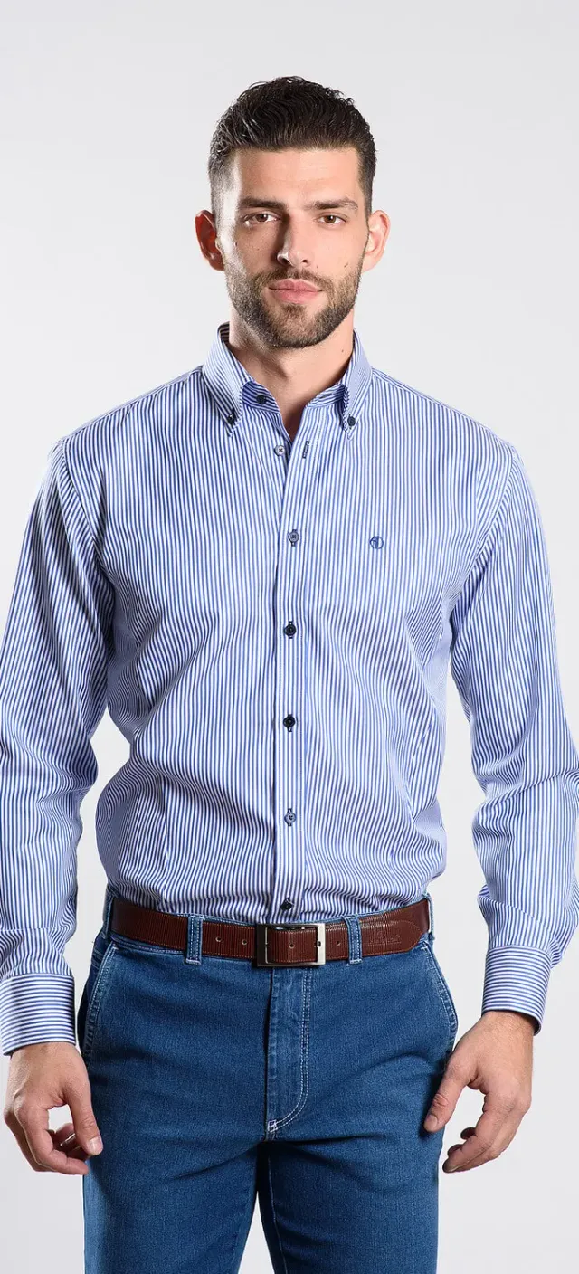Alain Delon camicia extra slim righe blu button-down 41