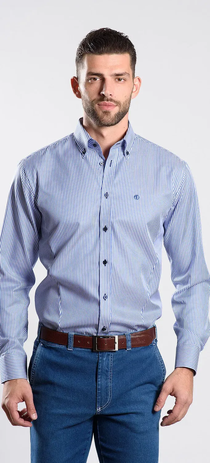 Alain Delon camicia extra slim righe blu button-down 41