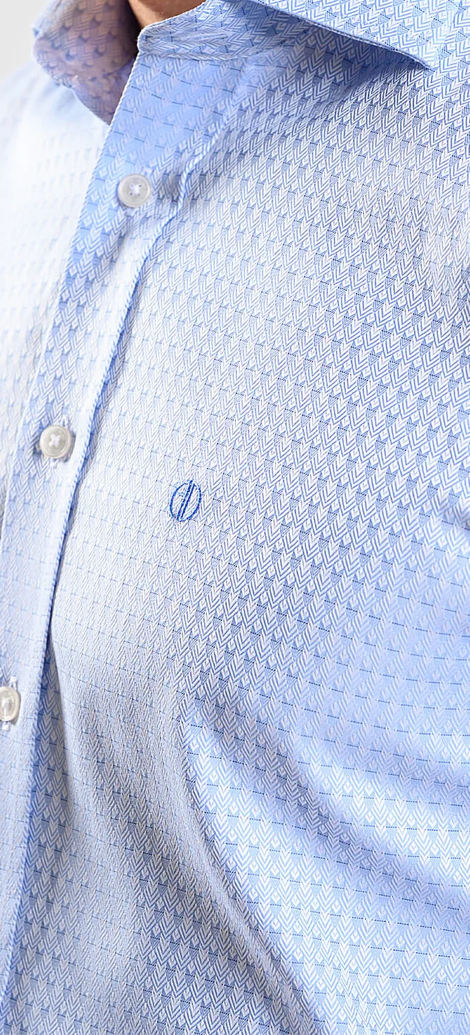 Alain Delon Slim Fit camicia blu fantasia tono su tono cotone