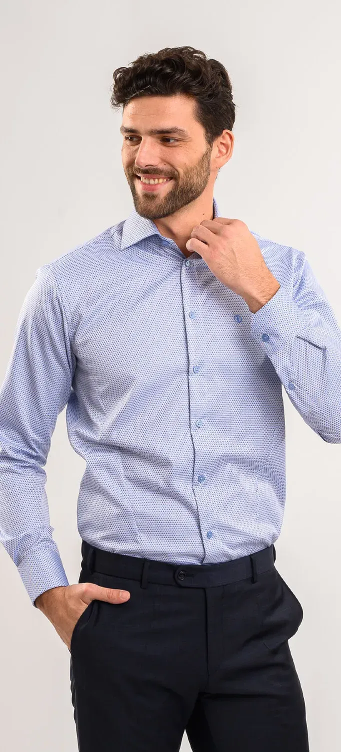 Alain Delon camicia extra slim fit bianca rombi blu cotone